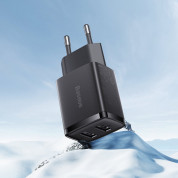 Baseus Compact Wall Charger 2U 10.5W - захранване за ел. мрежа с 2xUSB-A изхода за зареждане на мобилни устройства (черен) 6