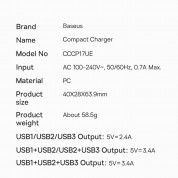 Baseus Compact Wall Charger 3U 17W - захранване за ел. мрежа с 3xUSB-A изхода и технология за бързо зареждане (черен) 13