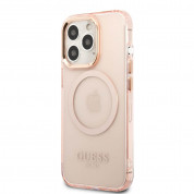 Guess Translucent MagSafe Case - хибриден удароустойчив кейс с MagSafe за iPhone 13 Pro Max (розов)