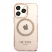 Guess Translucent MagSafe Case - хибриден удароустойчив кейс с MagSafe за iPhone 13 Pro Max (розов) 1