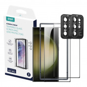 ESR Screen Shield Tempered Glass Protection Set - комплект 2 броя стъклено защитно покритие за дисплея и 2 броя предпазни стъклени лещи за камерата на Samsung Galaxy S23 Ultra (черен-прозрачен)