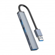 Orico USB-A 3.0 4-Port Hub With Card Reader (AH-A12F-GY-BP) - 4-портов USB-A 3.0 хъб и четец за карти за MacBook и преносими компютри (15 см) (сив)