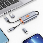 Usams 4-in-1 Multifunctional USB-C Storage Cable PD 60W - универсален USB-C кабел с USB-C към Lightning и USB-C към USB-А адаптери (30 см) (тъмносив) 6