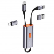 Usams 4-in-1 Multifunctional USB-C Storage Cable PD 60W - универсален USB-C кабел с USB-C към Lightning и USB-C към USB-А адаптери (30 см) (тъмносив)