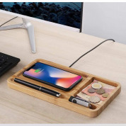 Xtronic Desk Organiser and Wireless Charger 10W - настолен органайзер с поставка (пад) за безжично зареждане за Qi съвместими устройства (бамбук) 4