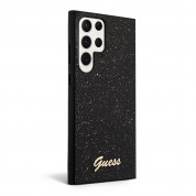Guess Glitter Flakes Metal Logo Case - хибриден удароустойчив кейс за Samsung Galaxy S23 Ultra (черен) 2