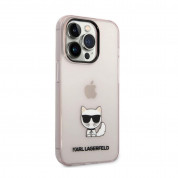 Karl Lagerfeld Choupette Logo Case - дизайнерски кейс с висока защита за iPhone 14 Pro (розов-прозрачен) 2