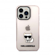 Karl Lagerfeld Choupette Logo Case - дизайнерски кейс с висока защита за iPhone 14 Pro (розов-прозрачен) 1