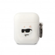 Karl Lagerfeld AirPods 3D Logo NFT Choupette Head Silicone Case - силиконов калъф с карабинер за Apple AirPods и Apple AirPods 2 (бял)