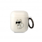 Karl Lagerfeld AirPods 3D Logo NFT Choupette Silicone Case - силиконов калъф с карабинер за Apple AirPods и Apple AirPods 2 (бял)