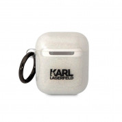 Karl Lagerfeld AirPods Glitter 3D Logo NFT Karl and Choupette Silicone Case - силиконов калъф с карабинер за Apple AirPods и Apple AirPods 2 (бял) 1