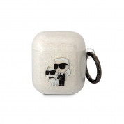 Karl Lagerfeld AirPods Glitter 3D Logo NFT Karl and Choupette Silicone Case - силиконов калъф с карабинер за Apple AirPods и Apple AirPods 2 (бял)