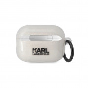 Karl Lagerfeld AirPods Pro 2 Glitter 3D Logo NFT Karl and Choupette Silicone Case - силиконов калъф с карабинер за Apple AirPods Pro 2 (бял) 1