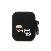 Karl Lagerfeld AirPods Karl and Choupette Silicone Case - силиконов калъф с карабинер за Apple AirPods и Apple AirPods 2 (черен)