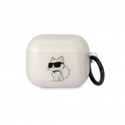 Karl Lagerfeld AirPods 3 Glitter 3D Logo NFT Karl and Choupette Silicone Case - силиконов калъф с карабинер за Apple AirPods 3 (бял)