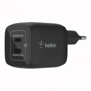 Belkin Boost Charge Pro GaN Dual USB-C Wall Charger PD 45W - захранване за ел. мрежа с 2xUSB-C PD изходи с технология за бързо зареждане (черен) 