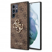 Guess Saffiano 4G Metal Logo Leather Hard Case - дизайнерски кожен кейс за Samsung Galaxy S23 Ultra (кафяв) 4