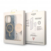 Guess 4G Printed Stripe MagSafe Case With MagSafe Wireless Charger Set - комплект хибриден удароустойчив кейс с MagSafe и поставка (пад) за безжично зареждане за iPhone 14 Pro (син) 7