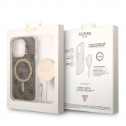 Guess 4G Printed Stripe MagSafe Case With MagSafe Wireless Charger Set - комплект хибриден удароустойчив кейс с MagSafe и поставка (пад) за безжично зареждане за iPhone 14 Pro (кафяв) 8