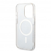 Guess 4G Printed Stripe MagSafe Case With MagSafe Wireless Charger Set - комплект хибриден удароустойчив кейс с MagSafe и поставка (пад) за безжично зареждане за iPhone 14 Pro Max (кафяв) 4