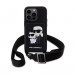 Karl Lagerfeld Saffiano Crossbody Karl and Choupette NFT Case - дизайнерски кожен кейс с връзка за носене за iPhone 14 Prо (черен) 2