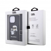 Karl Lagerfeld Saffiano Crossbody Karl and Choupette NFT Case - дизайнерски кожен кейс с връзка за носене за iPhone 14 Prо Max (черен) 6
