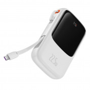 Baseus Qpow Digital Display Power bank with USB-C cable 22.5W (PPQD020102) - външна батерия 10000 mAh с вграден USB-C кабел и USB-C, USB-A и Lightning портове (бял) 2