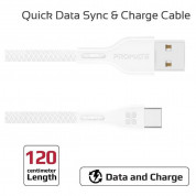 Promate PowerBeam-C USB-A to USB-C Cable 2А - кабел с гумирана оплетка за устройства с USB-C порт (120 см) (бял)  1