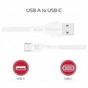 Promate PowerBeam-C USB-A to USB-C Cable 2А - кабел с гумирана оплетка за устройства с USB-C порт (120 см) (бял)  2