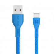 Promate PowerBeam-C USB-A to USB-C Cable 2А - кабел с гумирана оплетка за устройства с USB-C порт (120 см) (син) 