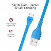 Promate PowerBeam-C USB-A to USB-C Cable 2А - кабел с гумирана оплетка за устройства с USB-C порт (120 см) (син)  4