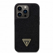 Guess Rhinestones Triangle Metal Logo Case - силиконов (TPU) калъф за iPhone 14 Pro (черен) 1