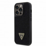 Guess Rhinestones Triangle Metal Logo Case - силиконов (TPU) калъф за iPhone 14 Pro (черен)