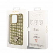 Guess Rhinestones Triangle Metal Logo Case for iPhone 14 Pro (gold) 5