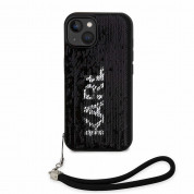Karl Lagerfeld Sequins Reversible Case - дизайнерски силиконов кейс с връзка за носене за iPhone 14 (черен) 3
