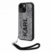 Karl Lagerfeld Sequins Reversible Case - дизайнерски силиконов кейс с връзка за носене за iPhone 14 (черен)