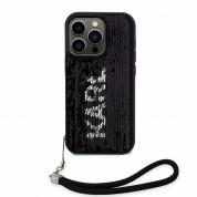 Karl Lagerfeld Sequins Reversible Case - дизайнерски силиконов кейс с връзка за носене за iPhone 14 Pro (черен) 3
