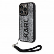 Karl Lagerfeld Sequins Reversible Case - дизайнерски силиконов кейс с връзка за носене за iPhone 14 Pro (черен)