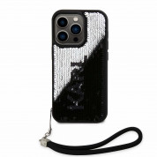 Karl Lagerfeld Sequins Reversible Case - дизайнерски силиконов кейс с връзка за носене за iPhone 14 Pro (черен) 2