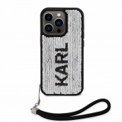 Karl Lagerfeld Sequins Reversible Case - дизайнерски силиконов кейс с връзка за носене за iPhone 14 Pro (черен) 1