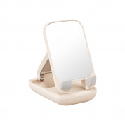 Baseus Seashell Folding Stand With Mirror (B10551501411-00) - универсална сгъваема поставка с вградено огледало за бюро и плоскости за мобилни устройства и таблети (розов) 1