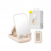 Baseus Seashell Folding Stand With Mirror (B10551501411-00) - универсална сгъваема поставка с вградено огледало за бюро и плоскости за мобилни устройства и таблети (розов)