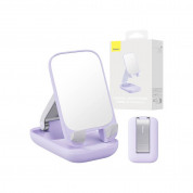 Baseus Seashell Folding Stand With Mirror (B10551501511-00) - универсална сгъваема поставка с вградено огледало за бюро и плоскости за мобилни устройства и таблети (лилав)