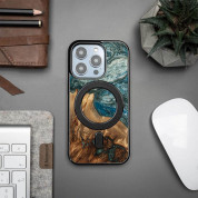 Bewood Unique Planet Earth Wood and Resin MagSafe Case - дизайнерски хибриден (дърво+TPU) кейс с MagSafe за iPhone 14 Pro (син-зелен) 2