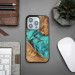 Bewood Unique Turquoise Wood and Resin Case - дизайнерски хибриден (дърво+TPU) кейс за iPhone 14 Pro (син-кафяв) 2