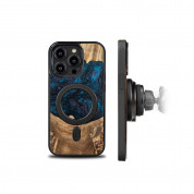 Bewood Unique Neptune Wood and Resin MagSafe Case - дизайнерски хибриден (дърво+TPU) кейс с MagSafe за iPhone 14 Pro (тъмносин-черен) 1