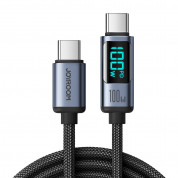 Joyroom USB-C to USB-C Cable with LED Display 100W - здрав кабел с въжена оплетка с бързо зареждане за устройства с USB-C порт (120 см) (черен)