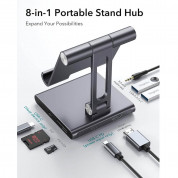 ESR 8in1 Universal Portable Stand USB-C Hub 100W PD - сгъваема алуминиева поставка с вграден USB-C хъб за таблети до 12.9 инча (тъмносив) 3