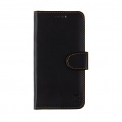 Tactical Field Notes Leather Flip Case - кожен калъф, тип портфейл с поставка и отделение за кр. карти за iPhone 15 Pro (черен)