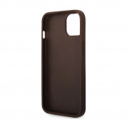 Guess PU 4G Metal Logo Leather Hard Case - дизайнерски кожен кейс за iPhone 15 (кафяв) 4